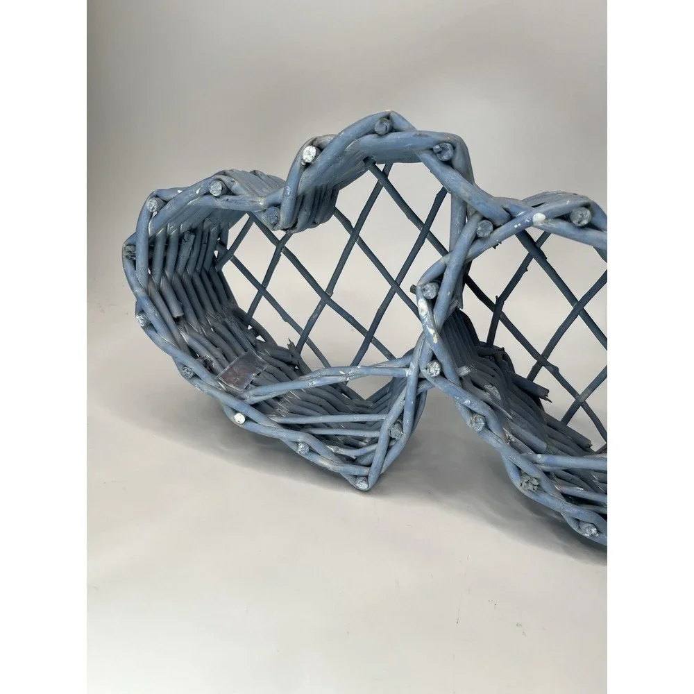 Heart Shaped Woven Twig Grapevine  Wall decor Blue rustic primitive cottage